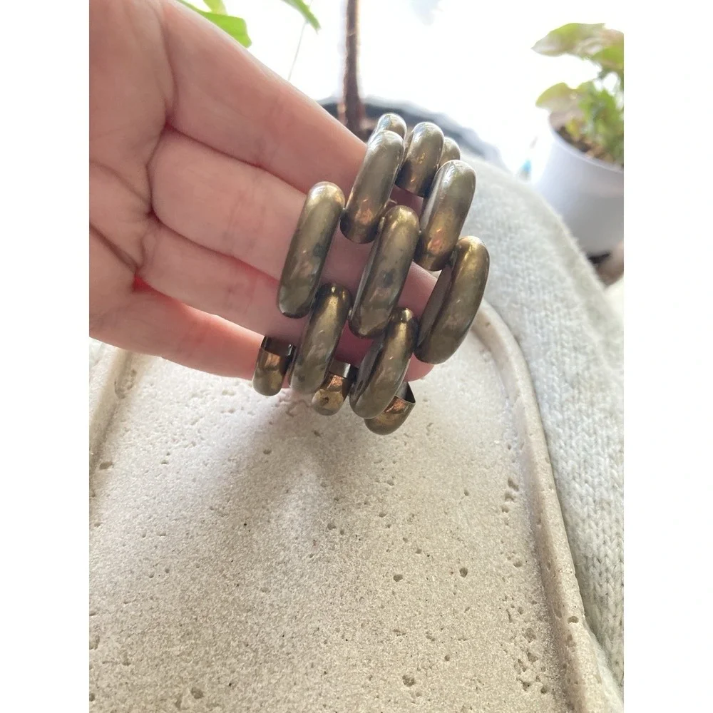 Copper Tank Bracelet Linked Patina Chunky‎ Collapsible Bold Vintage Brutalist